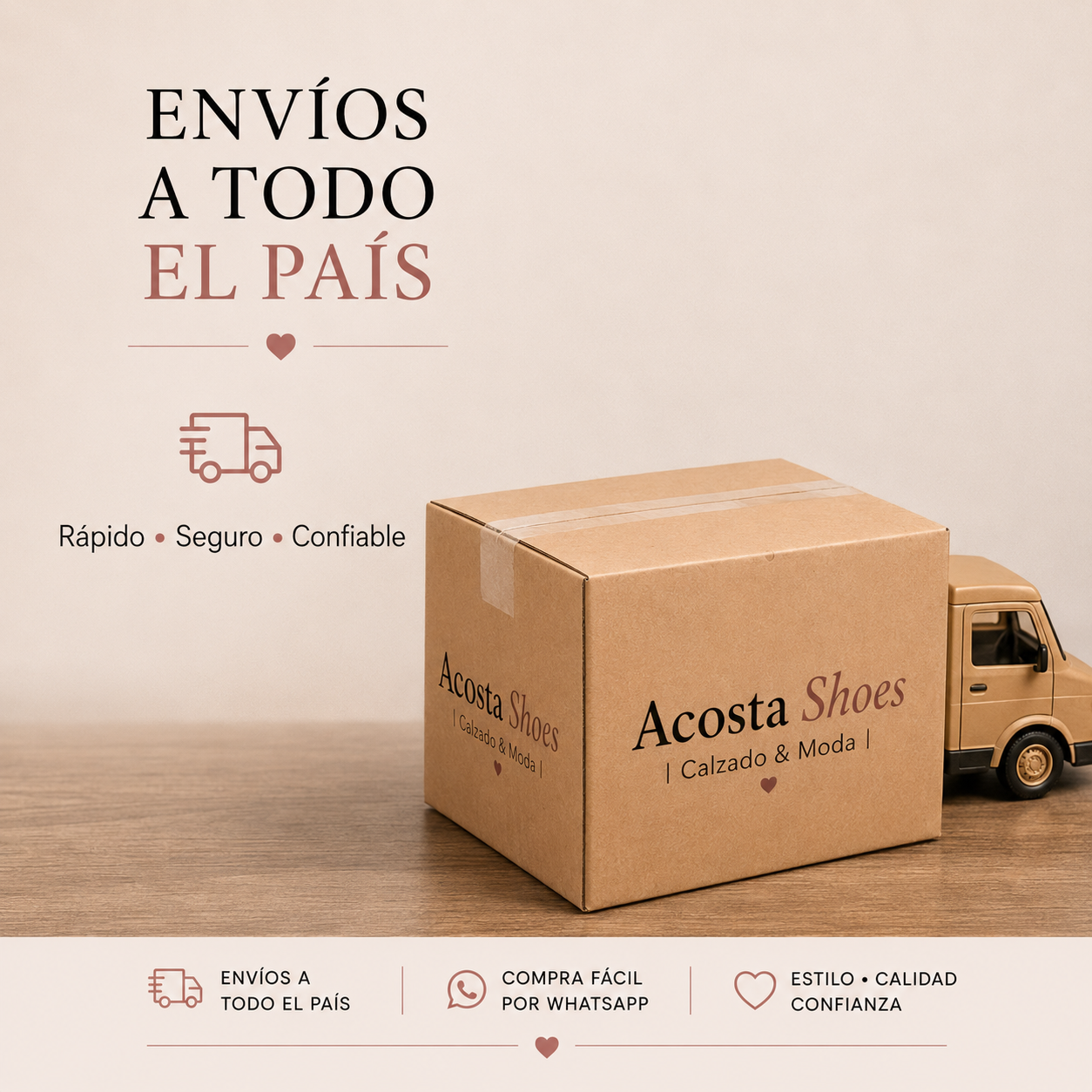 Caja de envío de Acosta Shoes lista para despacho